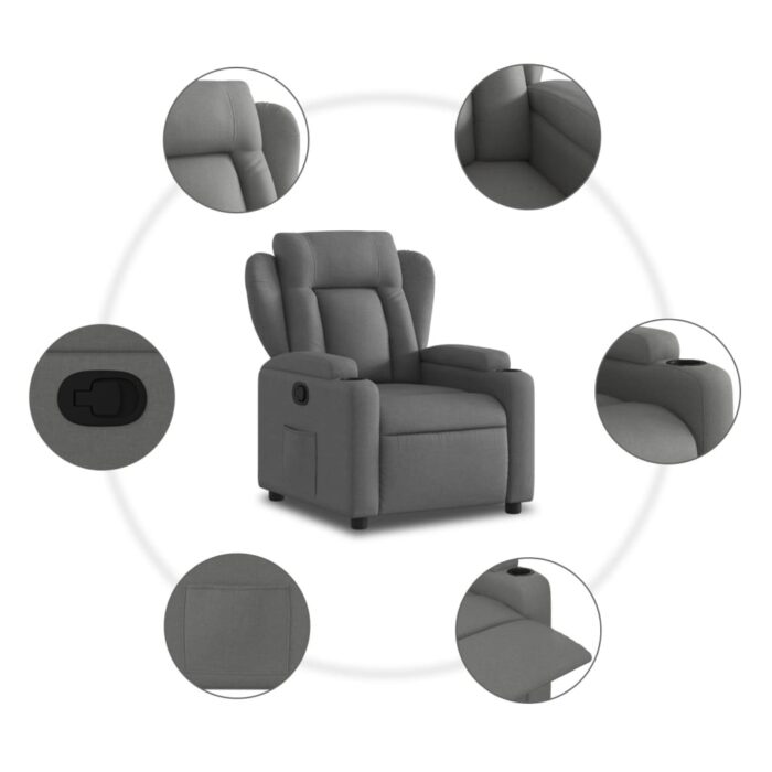 Fauteuil inclinable en tissu gris foncé – Image 3