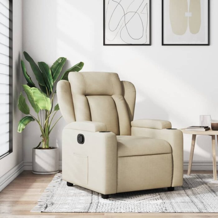 Fauteuil inclinable en tissu crème – Image 1