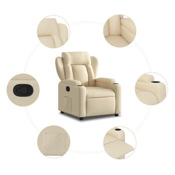 Fauteuil inclinable en tissu crème – Image 3