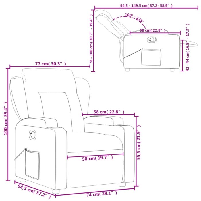 Fauteuil inclinable en tissu crème – Image 9