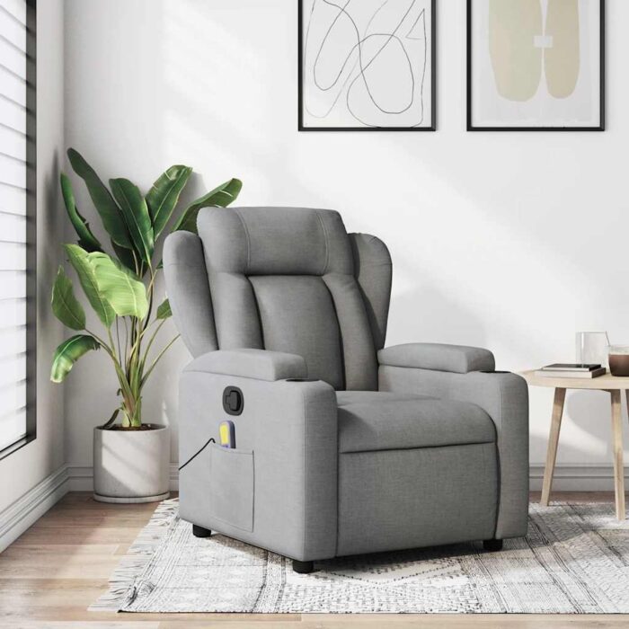 Fauteuil de massage inclinable gris clair tissu – Image 1