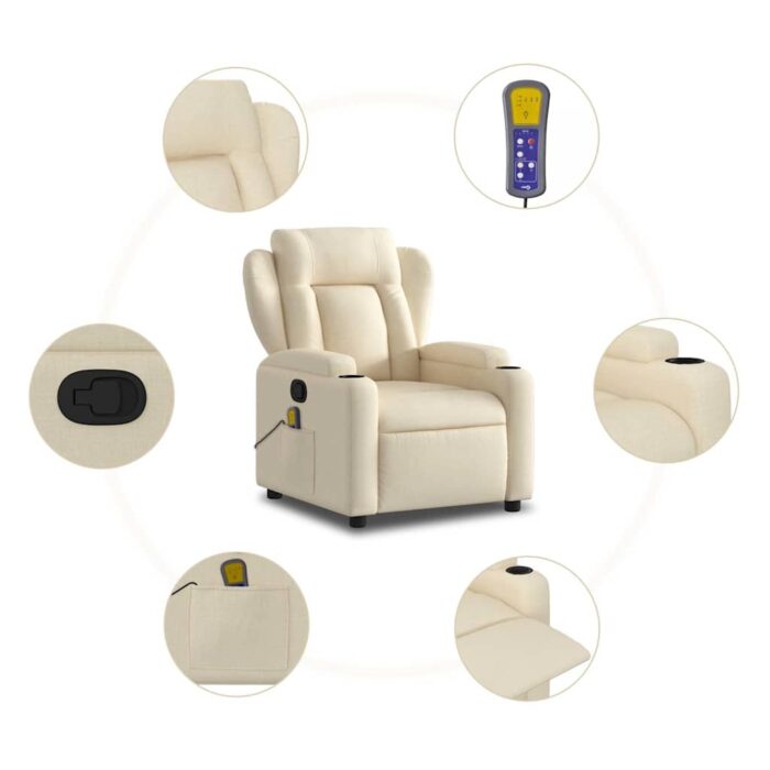 Fauteuil de massage inclinable crème tissu – Image 4
