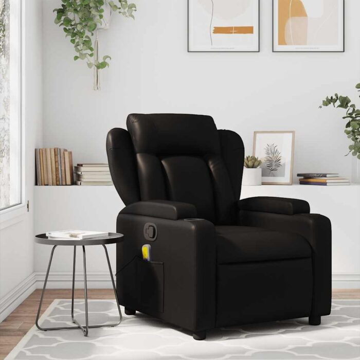 Fauteuil de massage inclinable noir similicuir – Image 1