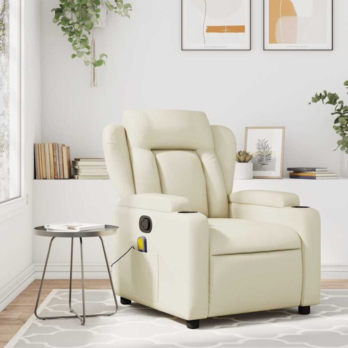 Fauteuil de massage inclinable crème similicuir – Image 1