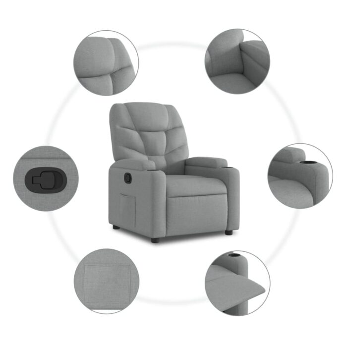 Fauteuil inclinable en tissu gris clair – Image 3