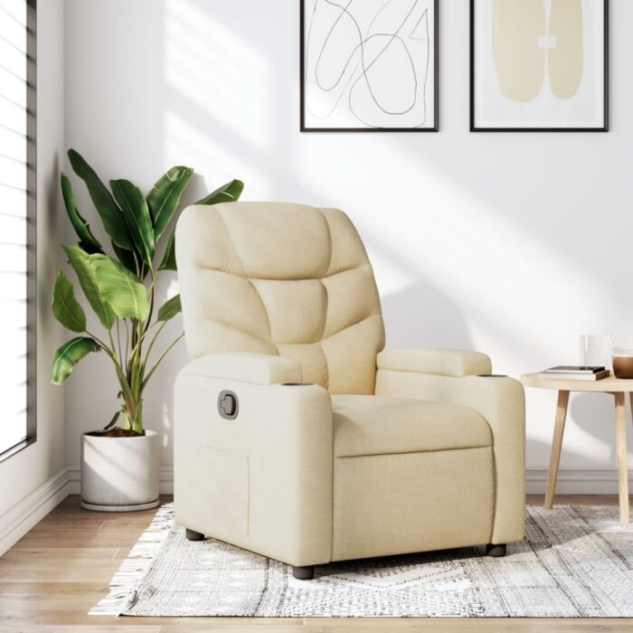 Fauteuil inclinable en tissu crème – Image 1