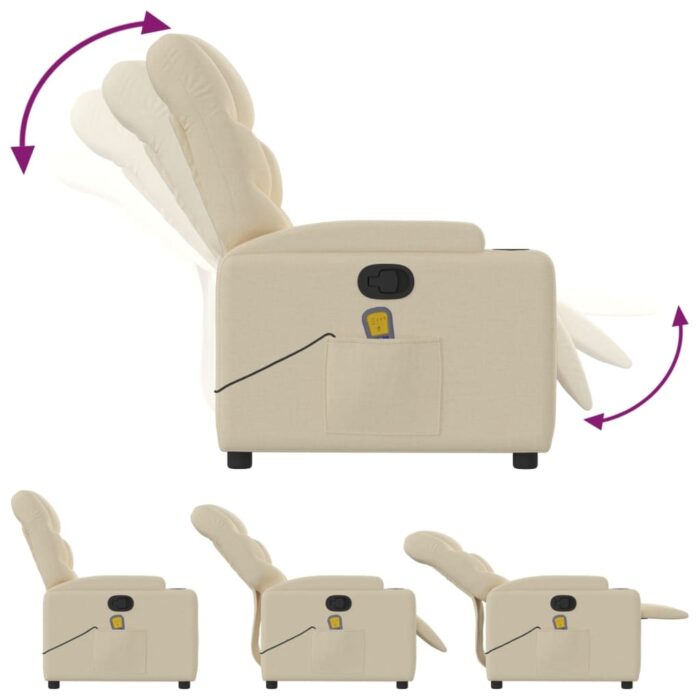 Fauteuil de massage inclinable crème tissu – Image 3