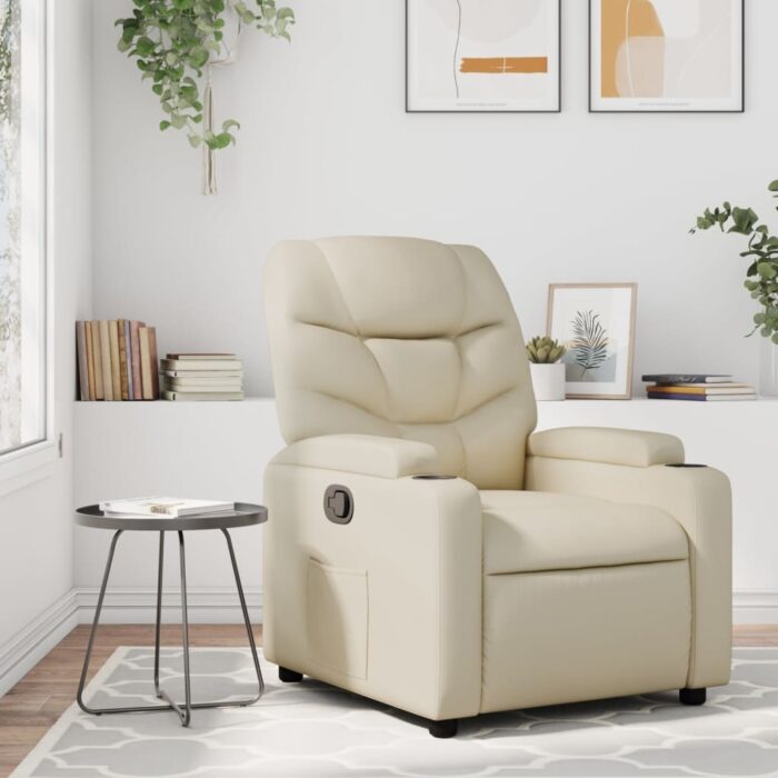 Fauteuil inclinable en similicuir crème – Image 1