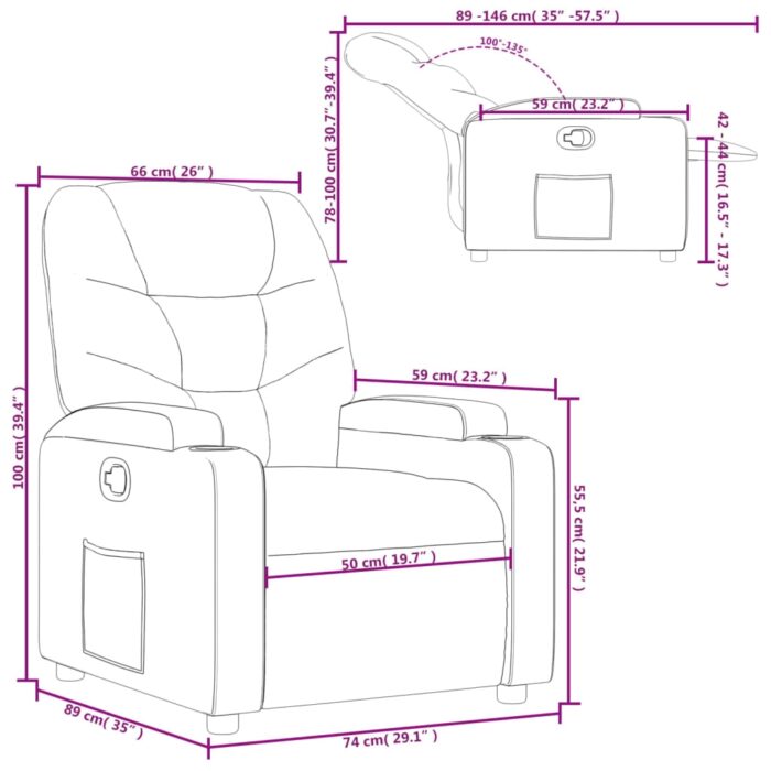 Fauteuil inclinable en similicuir gris – Image 9
