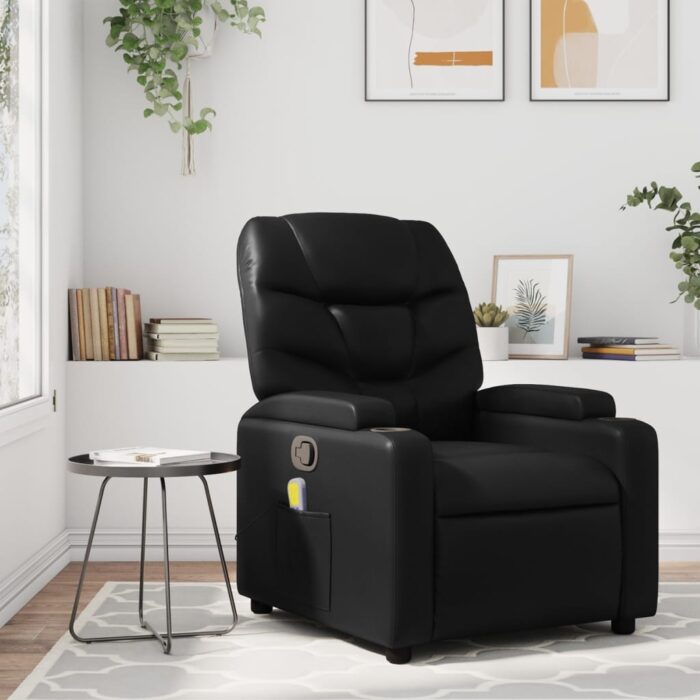 Fauteuil de massage inclinable noir similicuir – Image 1