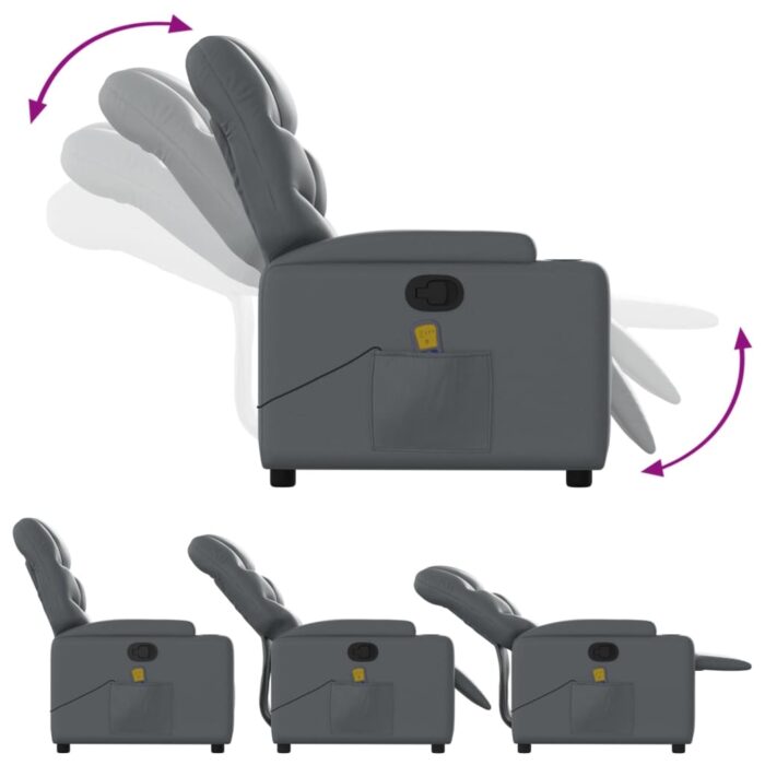 Fauteuil de massage inclinable gris similicuir – Image 3