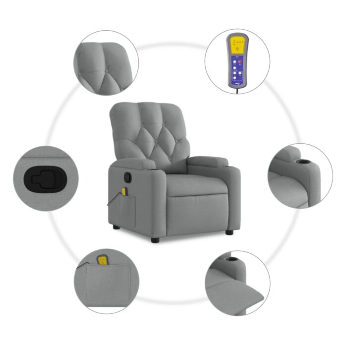 Fauteuil de massage inclinable gris clair tissu – Image 4