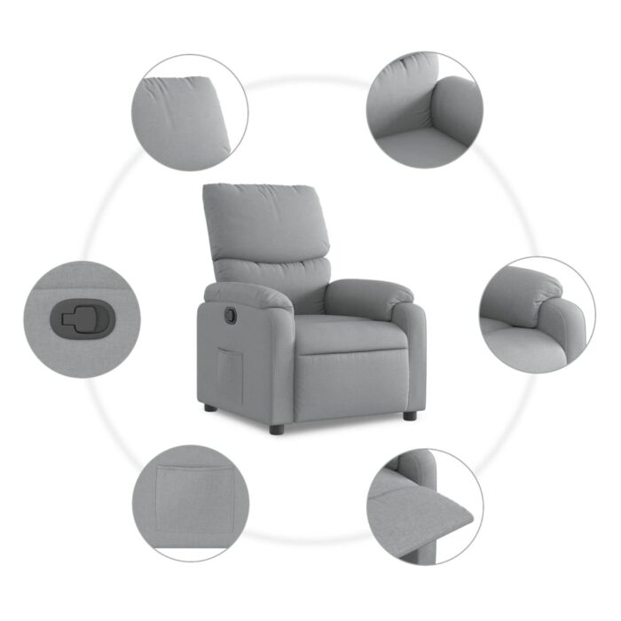 Fauteuil inclinable en tissu gris clair – Image 3