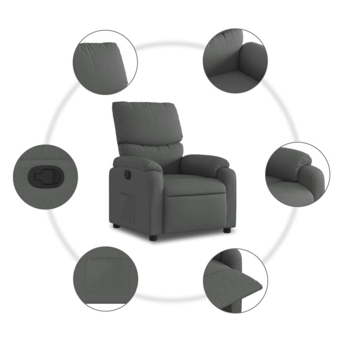 Fauteuil inclinable en tissu gris foncé – Image 3