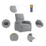 Fauteuil de massage inclinable gris clair tissu – Image 4
