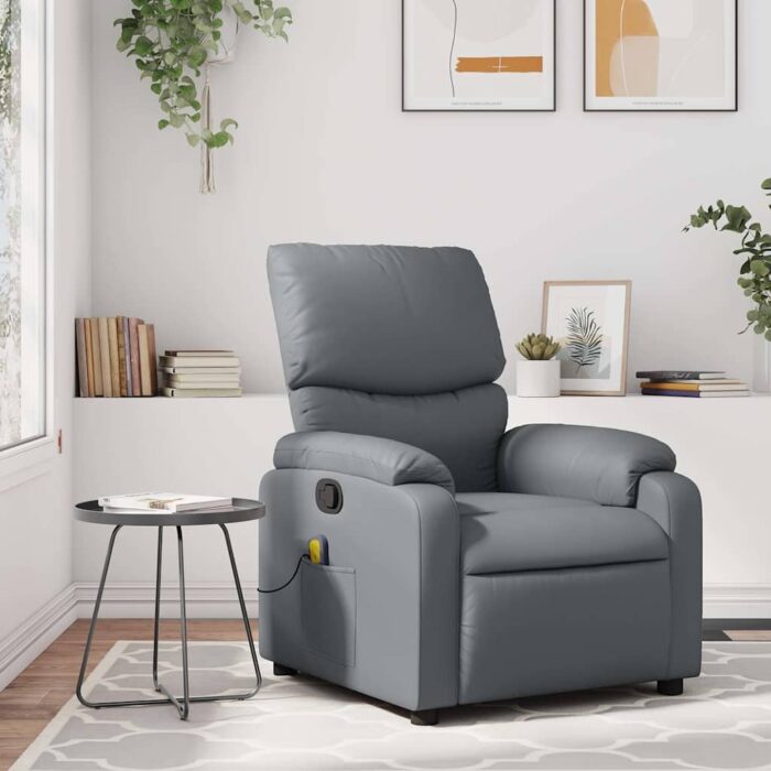 Fauteuil de massage inclinable gris similicuir – Image 1