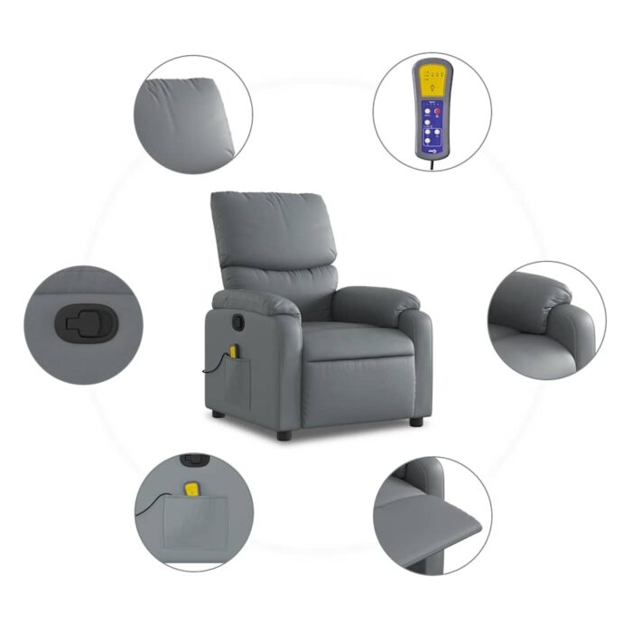 Fauteuil de massage inclinable gris similicuir – Image 4