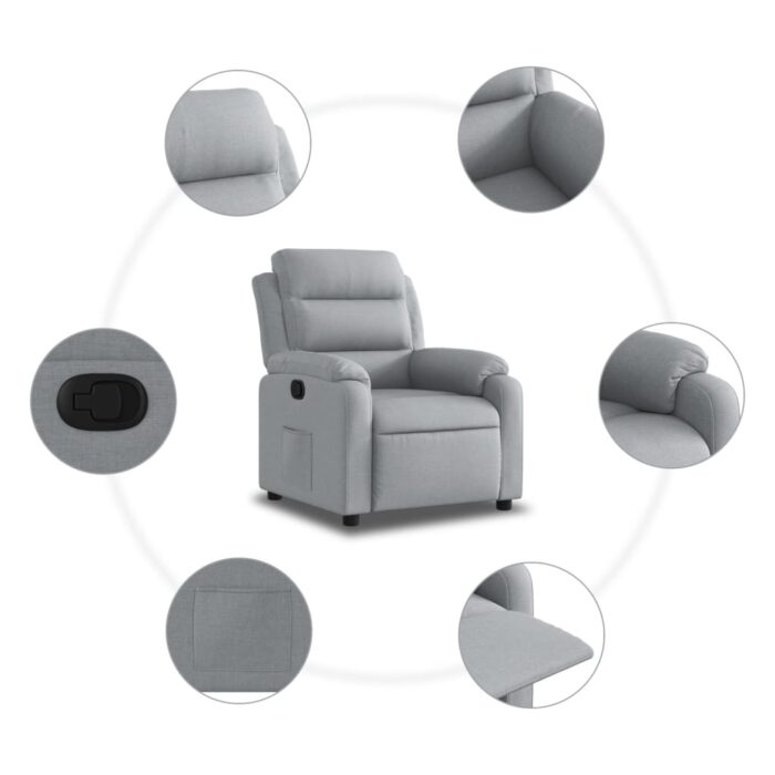 Fauteuil inclinable en tissu gris clair – Image 3