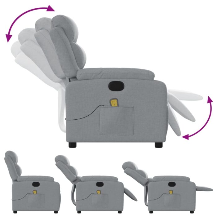 Fauteuil de massage inclinable gris clair tissu – Image 3