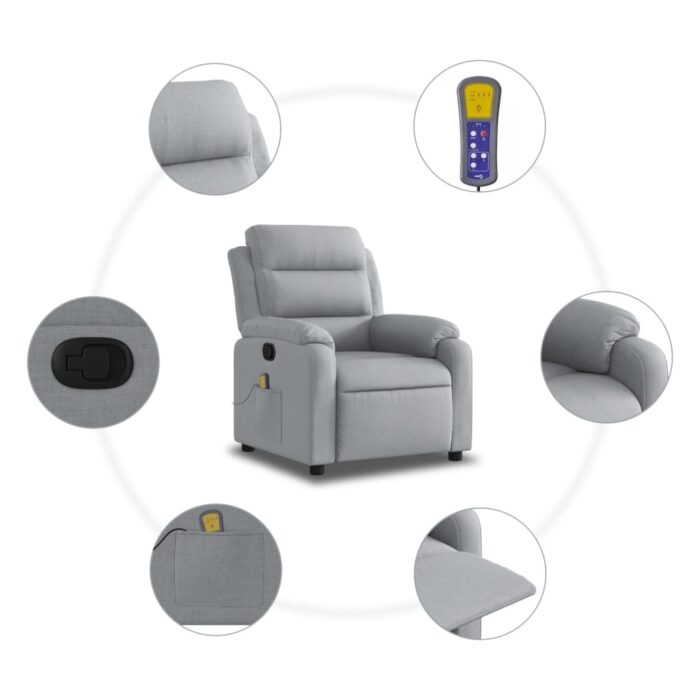 Fauteuil de massage inclinable gris clair tissu – Image 4