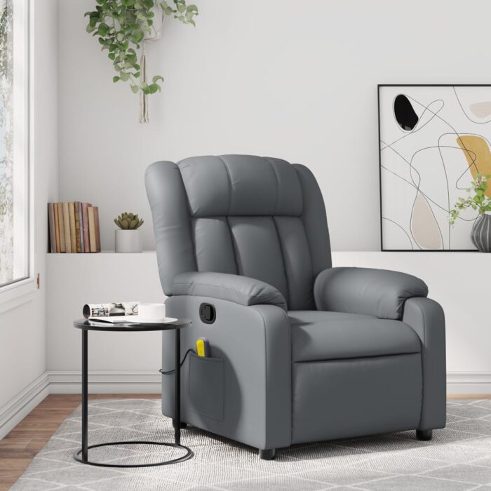 Fauteuil de massage inclinable gris similicuir – Image 1