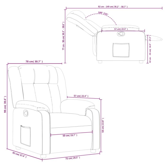 Fauteuil inclinable en tissu crème – Image 9