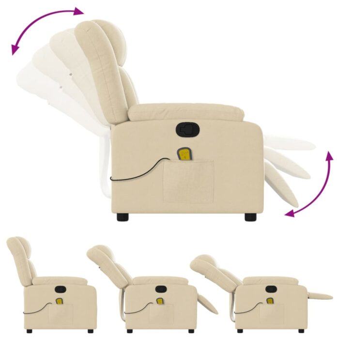 Fauteuil de massage inclinable crème tissu – Image 3