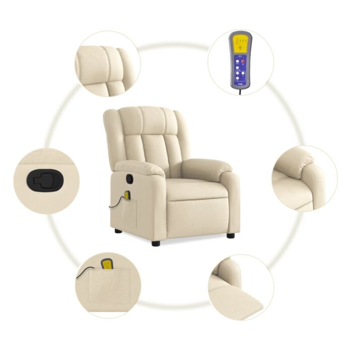 Fauteuil de massage inclinable crème tissu – Image 4