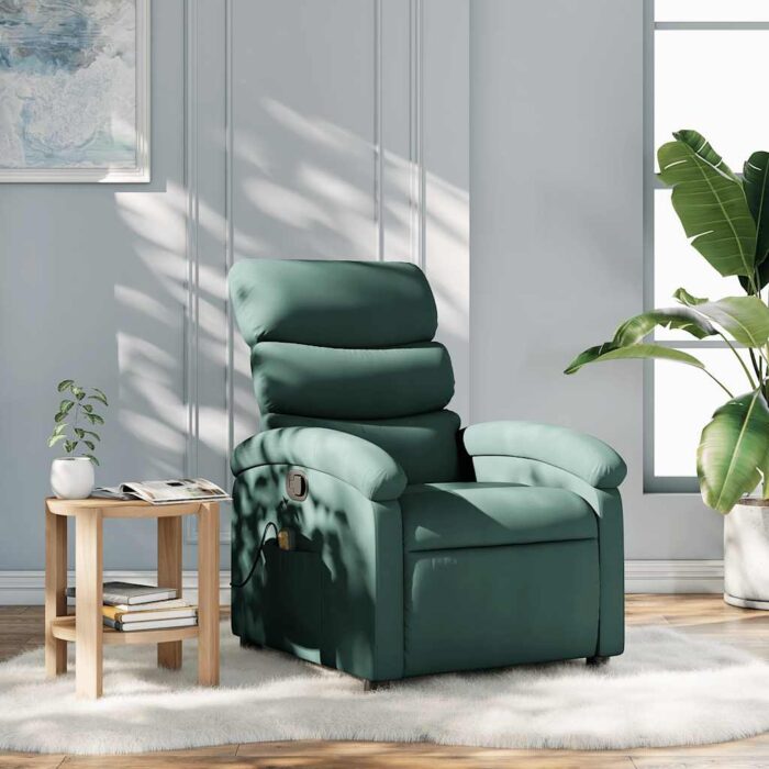 Fauteuil inclinable de massage vert foncé tissu – Image 1