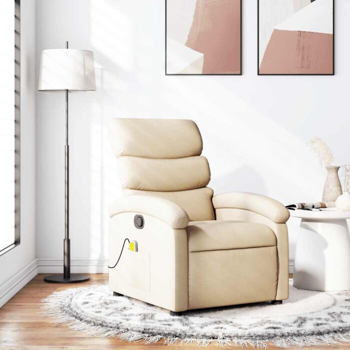 3205813_1.jpg Fauteuil inclinable de massage crème tissu – Image 1