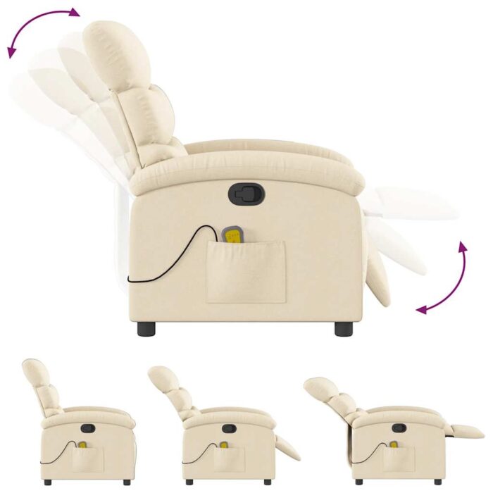 Fauteuil inclinable de massage crème tissu – Image 5