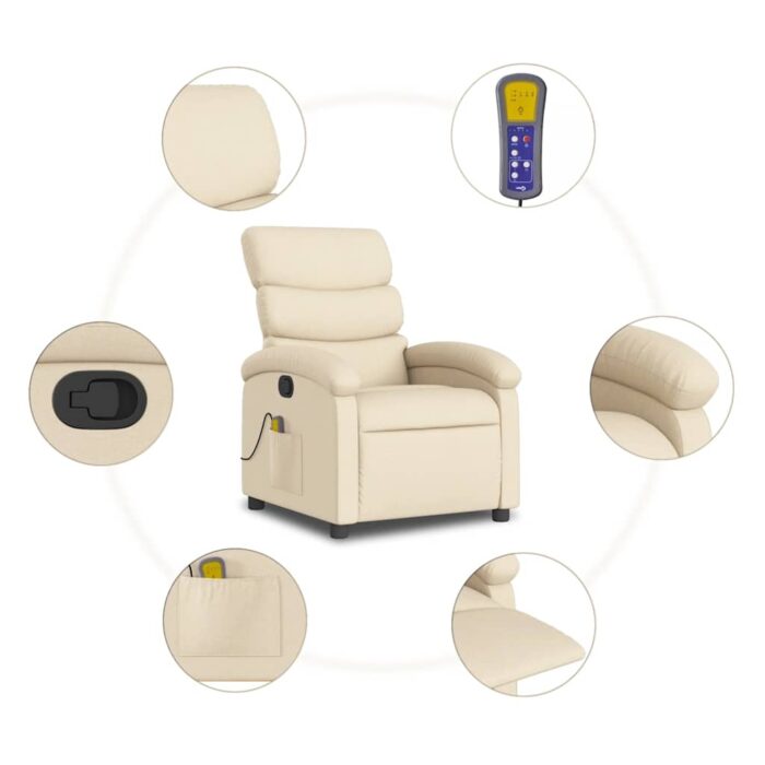 Fauteuil inclinable de massage crème tissu – Image 6