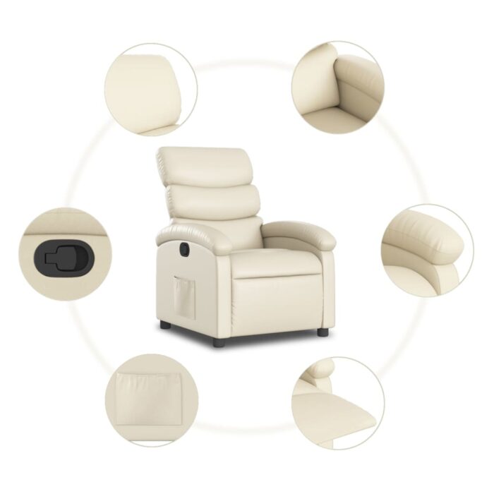 Fauteuil inclinable en similicuir crème – Image 5