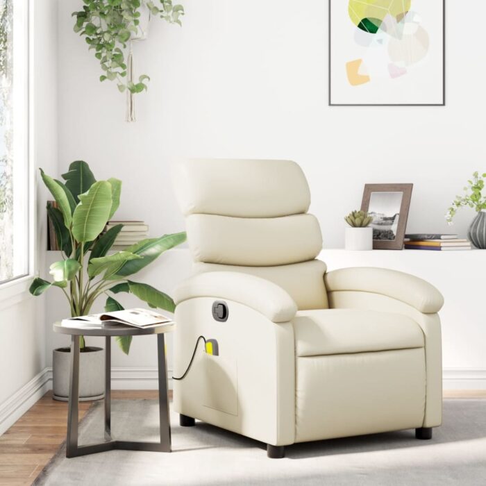 Fauteuil de massage inclinable crème similicuir – Image 1