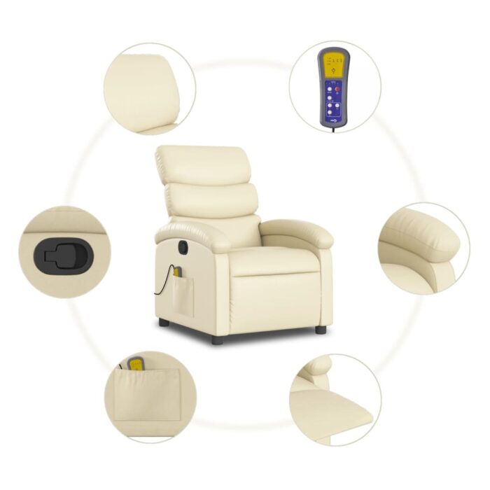 Fauteuil de massage inclinable crème similicuir – Image 6