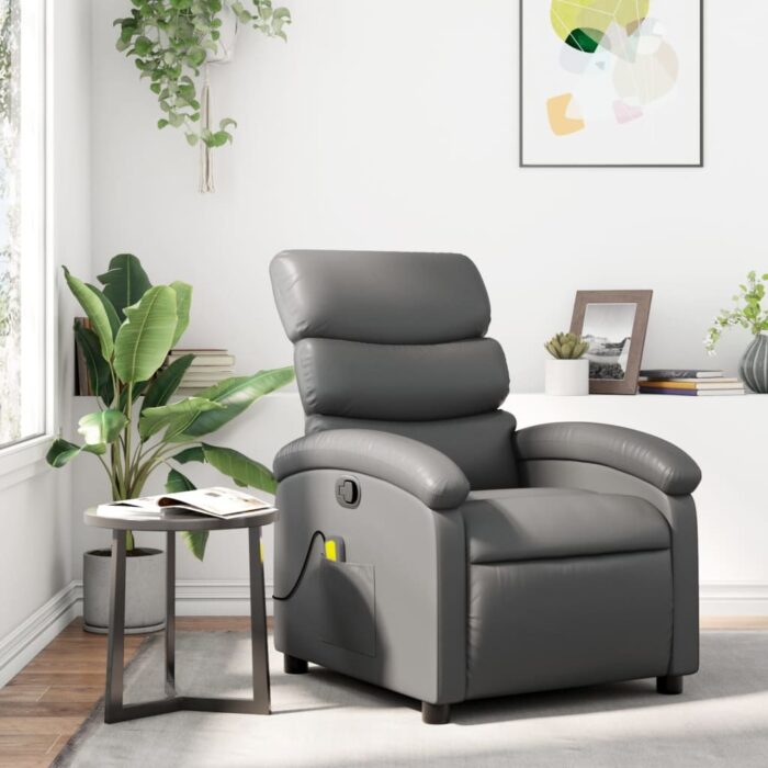 Fauteuil de massage inclinable gris similicuir – Image 1