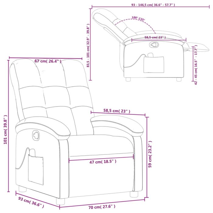 Fauteuil inclinable de massage gris foncé tissu – Image 11