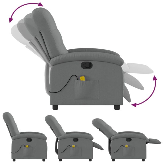Fauteuil inclinable de massage gris foncé tissu – Image 5