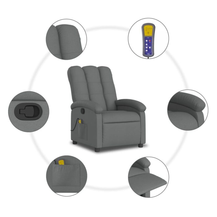 Fauteuil inclinable de massage gris foncé tissu – Image 6