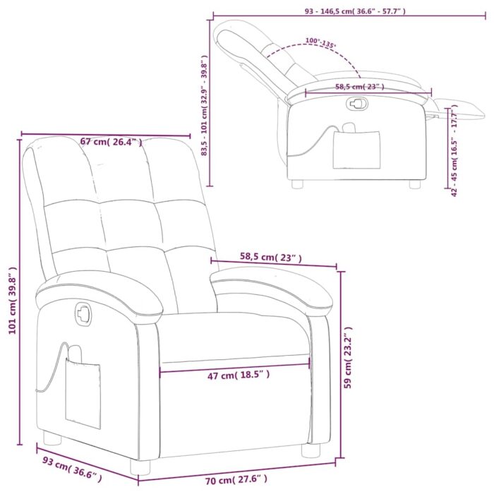 Fauteuil inclinable de massage noir tissu – Image 11