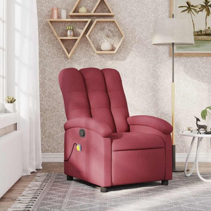 Fauteuil de massage inclinable rouge bordeaux tissu – Image 1