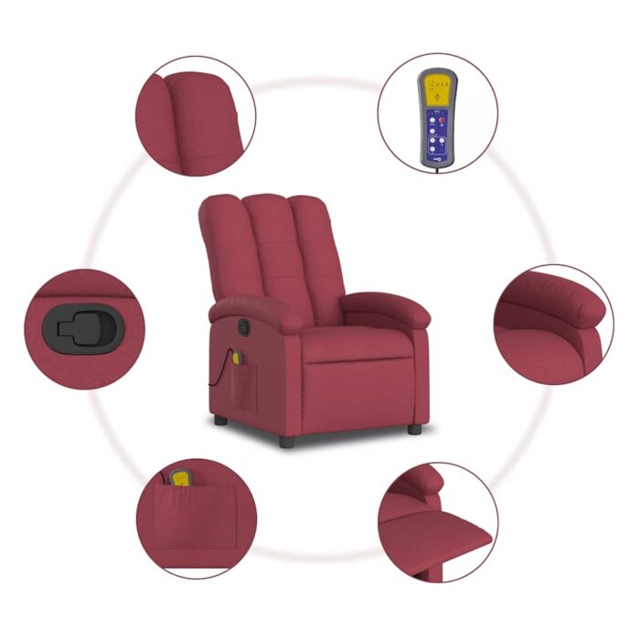 Fauteuil de massage inclinable rouge bordeaux tissu – Image 6