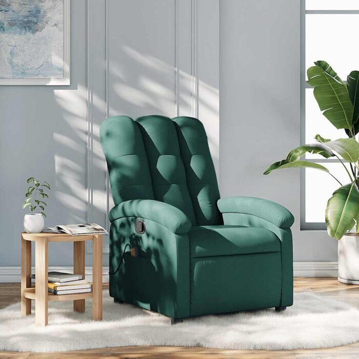 3205872_1.jpg Fauteuil inclinable de massage vert foncé tissu – Image 1