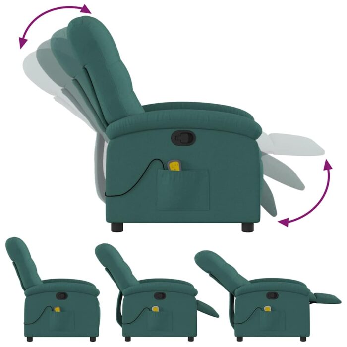 Fauteuil inclinable de massage vert foncé tissu – Image 5