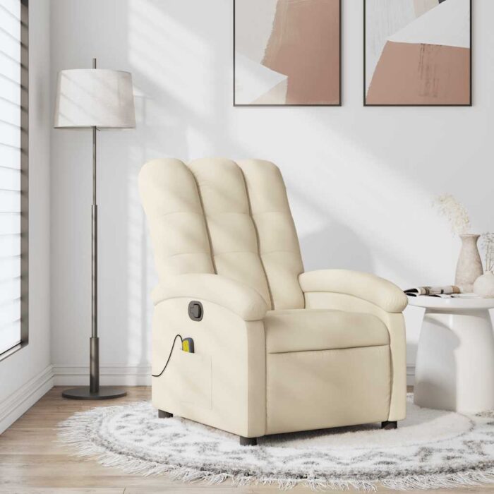 Fauteuil inclinable de massage crème tissu – Image 1