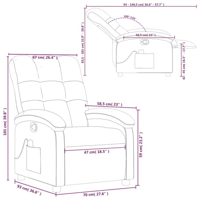 Fauteuil inclinable de massage crème tissu – Image 11