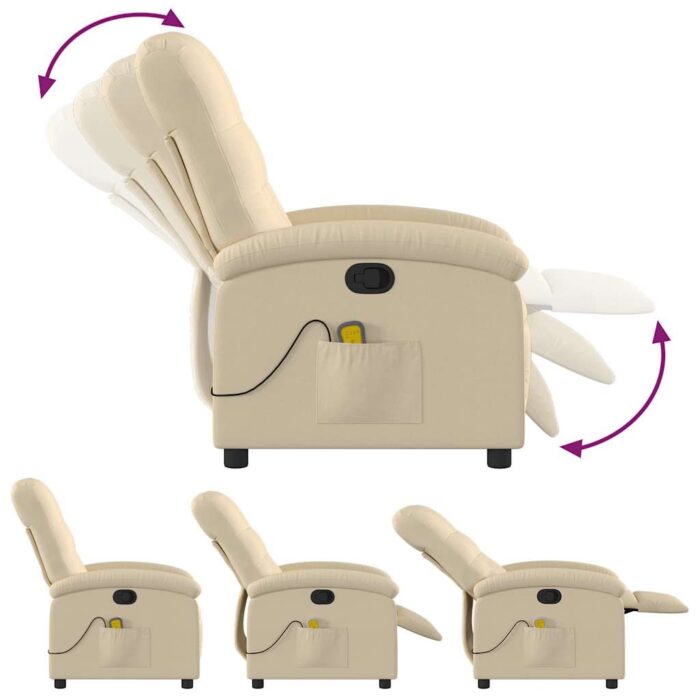 Fauteuil inclinable de massage crème tissu – Image 5