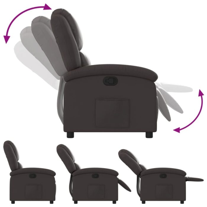 Fauteuil inclinable marron foncé cuir véritable – Image 2