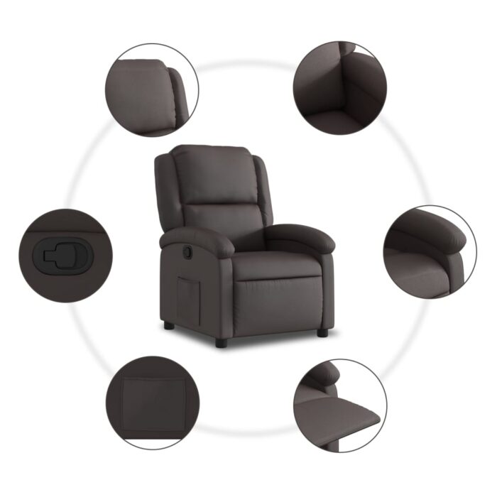 Fauteuil inclinable marron foncé cuir véritable – Image 3