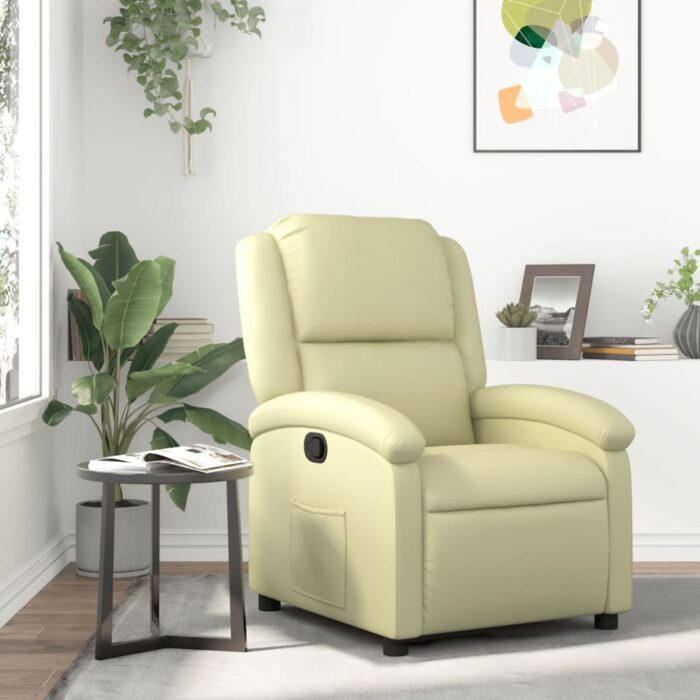 3205922_1.jpg Fauteuil inclinable crème cuir véritable – Image 1